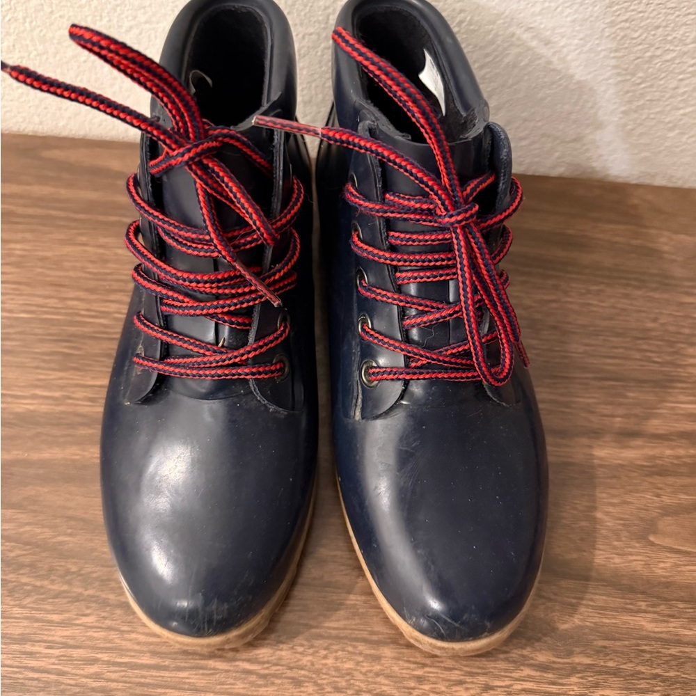 Lands' End Dark Blue Rain Boots with Red Laces